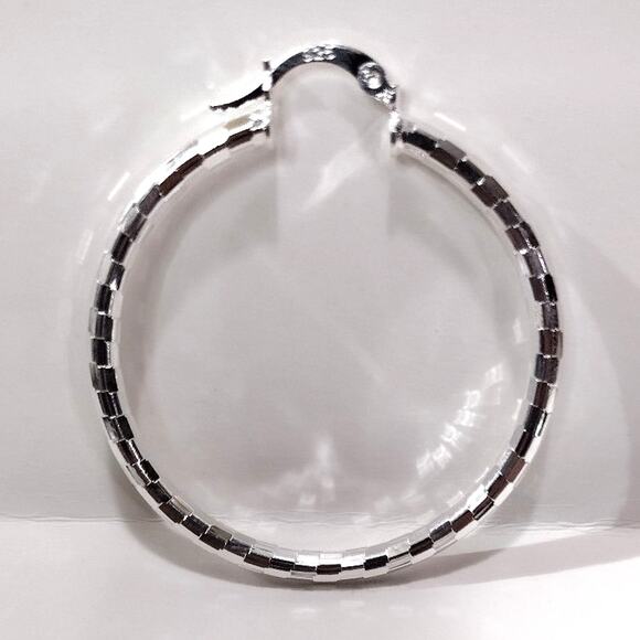 925 Sterling Silver Hoop Earrings 2" inch Geometric Disco Christmas Birthday NEW - Picture 7 of 7